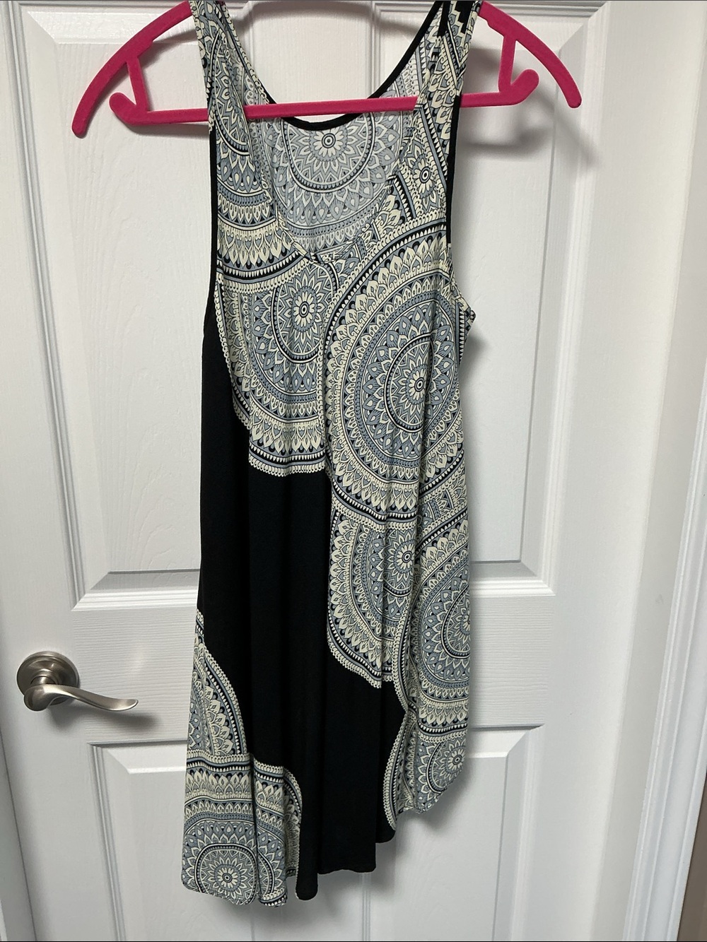 Black, Cream and light blue Patterned Sleeveless Dress